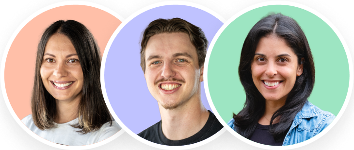 Profile images of three smiling Vidyard sales representatives