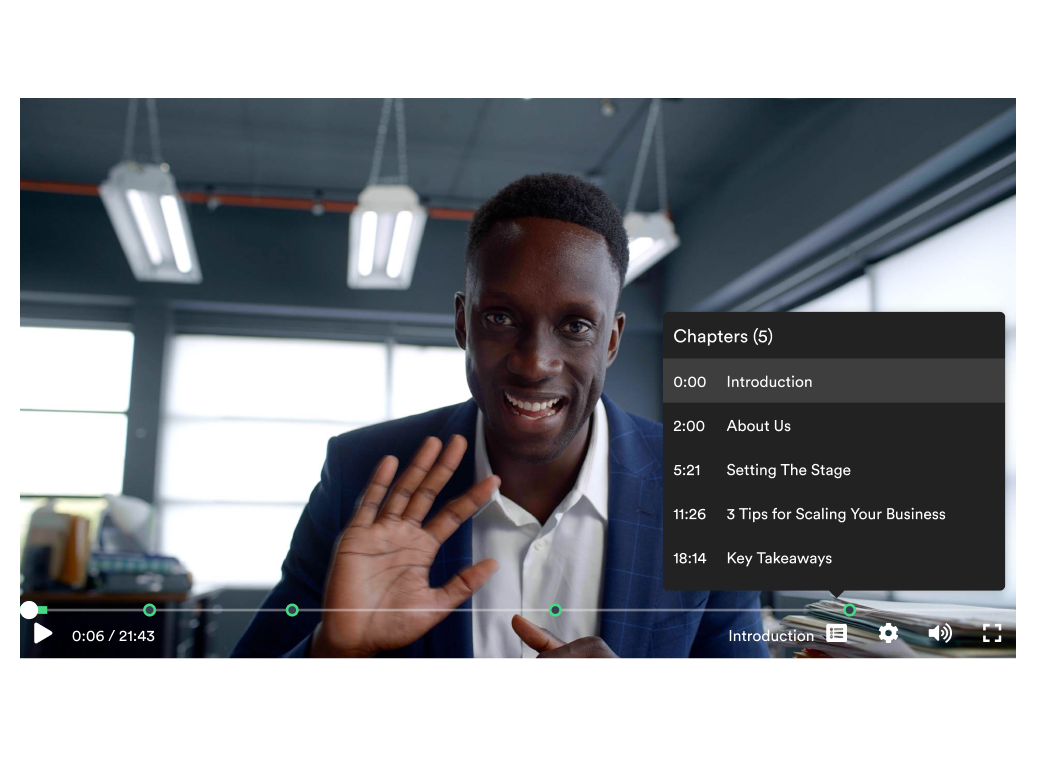 A Vidyard video is split into bite-size chapters that can be easily skipped to