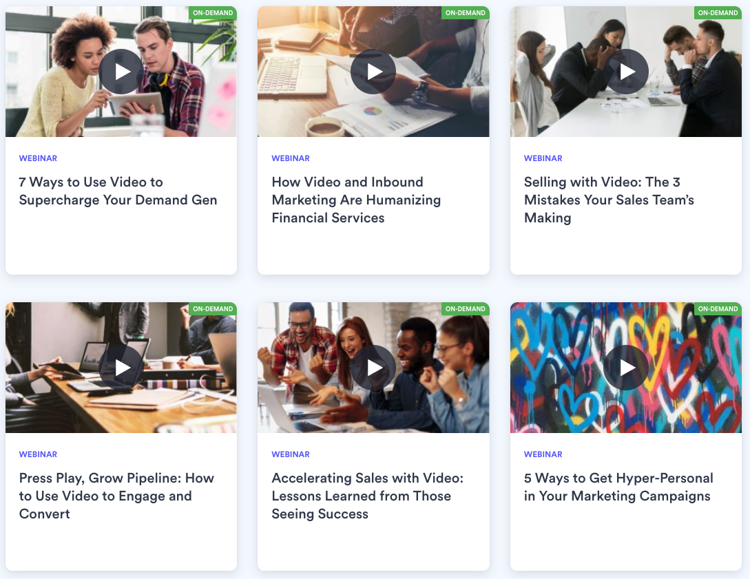 a screenshot of Vidyard's webinar hub